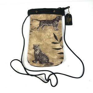 Down Home Leather Crossbody Bag Black Tan Leather Canvas Tiger Handbag‎ Travel
